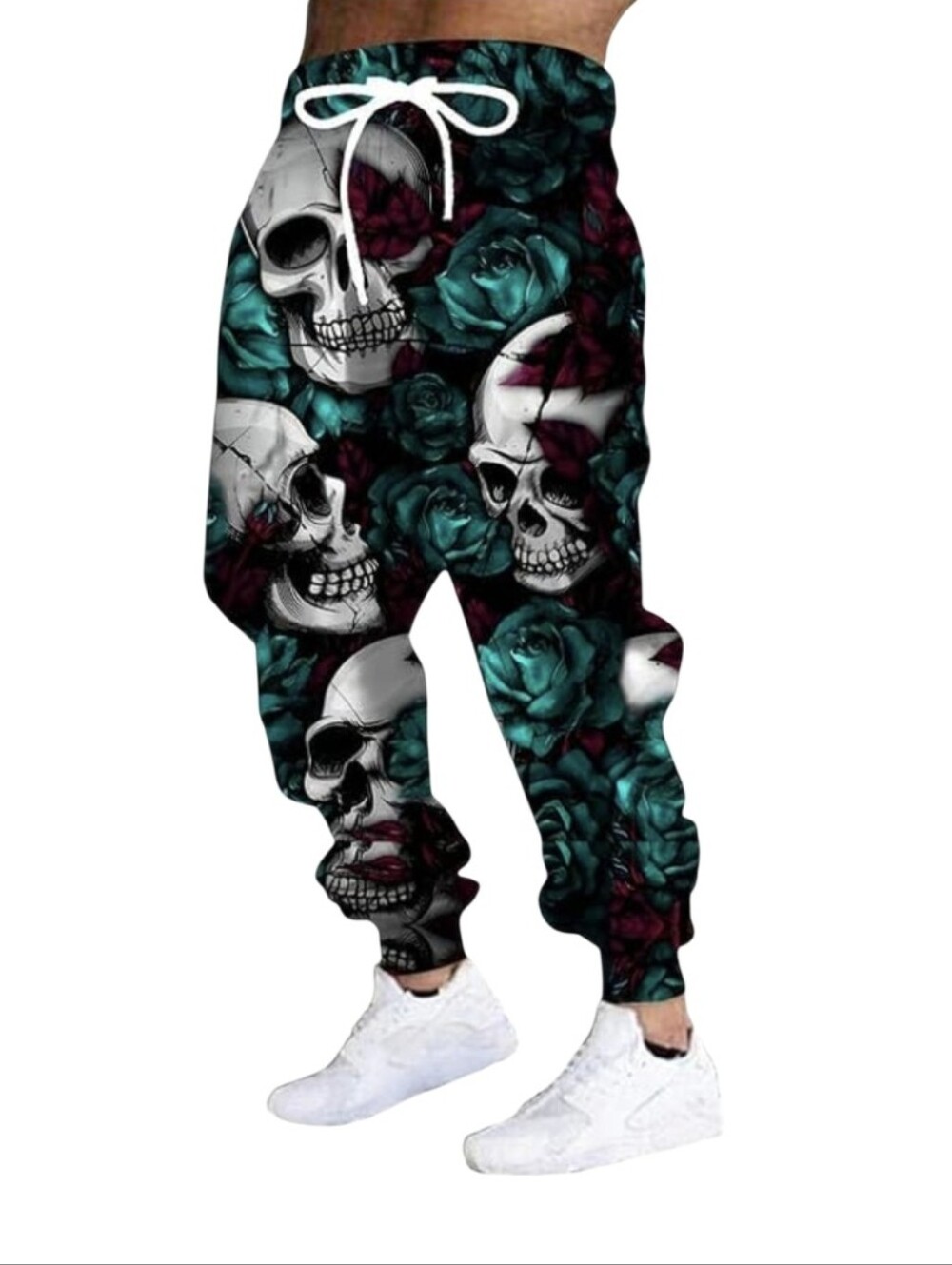 Skull & Teal Rose Graphic Jogger Pants - Men
